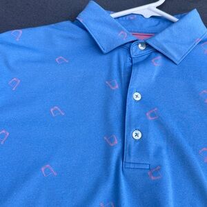 johnnie-O Light Blue Polo with Pink Pattern